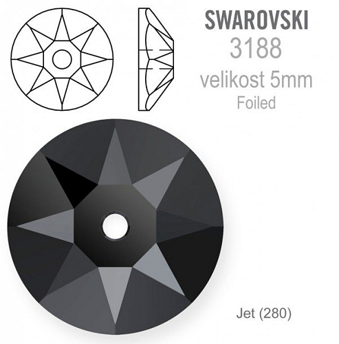 Swarovski 3188 XIRIUS Lochrose našívací kameny velikost pr.5mm barva Jet 