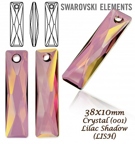 Swarovski 6465 Queen Baguette Pendant Crystal Lilac Shadow. Velikost 38x10mm. 