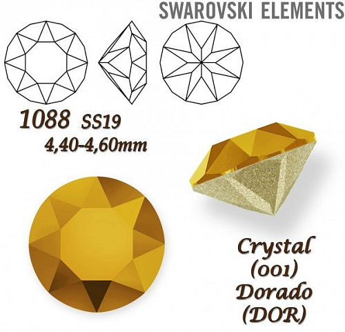 SWAROVSKI ELEMENTS 1088 XIRIUS Chaton SS19 (4,40-4,60mm) barva CRYSTAL (001) DORADO (DOR).