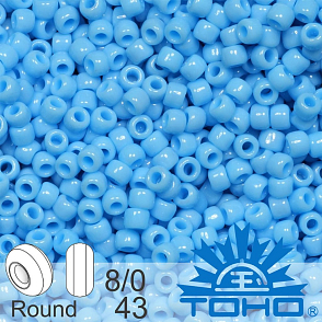 Korálky TOHO tvar ROUND (kulaté). Velikost 8/0. Barva č. 43-Opaque Blue Turquoise . Balení 10g.