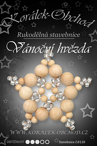 STAVEBNICE Vánoční HVĚZDY číslo 120. Stavebnice z dřevěných korálků v přírodních barvách obsahuje materiál na 3Ks VÁNOČNÍCH HVĚZD.