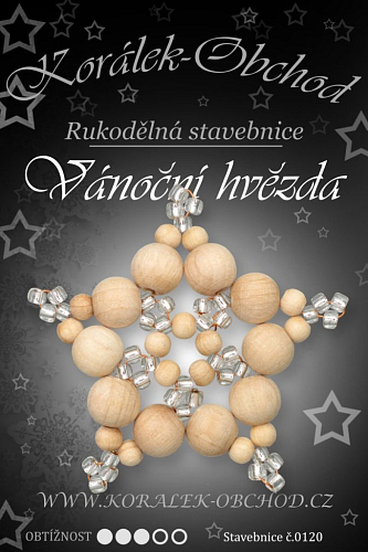 STAVEBNICE Vánoční HVĚZDY číslo 120. Stavebnice z dřevěných korálků v přírodních barvách obsahuje materiál na 3Ks VÁNOČNÍCH HVĚZD.