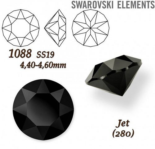 SWAROVSKI ELEMENTS 1088 XIRIUS Chaton SS19 (4,40-4,60mm) barva JET (280). 