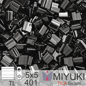 Korálky MIYUKI tvar TILA BEADS velikost 5x5mm. Barva TL-401 Black. Balení 5g.