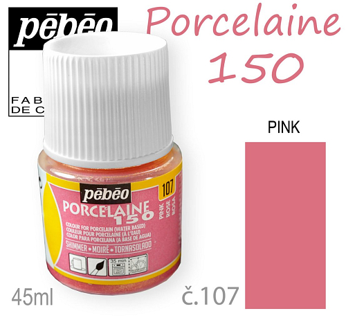 Barva na porcelán vypalovací  Pébeo Porcelaine 150. Odstín č.107 Pink. Balení 45 ml.