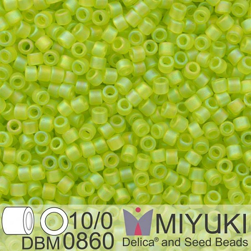 Korálky Miyuki Delica 10/0. Barva Matte Tr Chartreuse AB  DBM0860. Balení 5g.