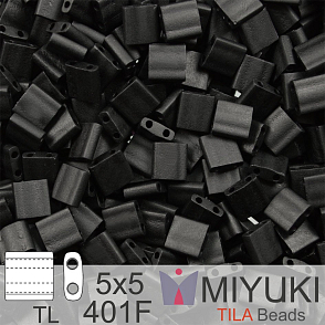 Korálky MIYUKI tvar TILA BEADS velikost 5x5mm. Barva TL-401F Matte Black. Balení 5g.