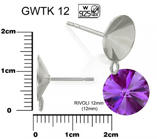 NÁUŠNICE puzeta s ockem  na rivoli ozn. GWTK 12. Materiál STŘÍBRO AG925.váha 0,55g.