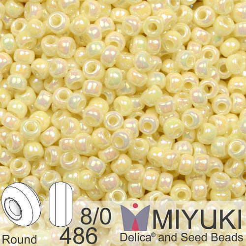 Korálky Miyuki Round 8/0. Barva 486 Ivory Pearl Ceylon AB. Balení 5g