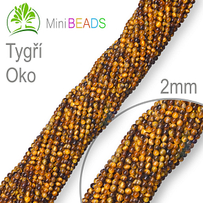 Korálky Mini BEADS z minerálů Tygří Oko přírodní polodrahokam. Velikost pr.2mm. Balení 175Ks.