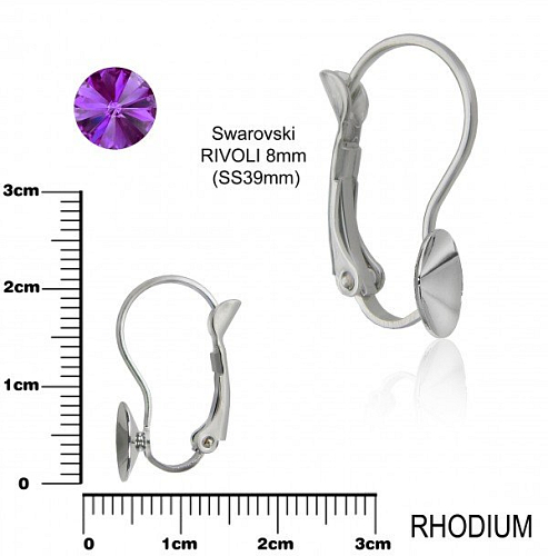 Náušnice mechanická na komponenty Swarovski RIVOLI. Barva rhodium . Velikost 8mm. 