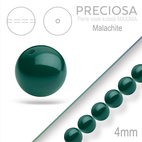 Preciosa Perle voskovaná kulatá MAXIMA barva Malachite velikost 4mm. Balení návlek 31Ks.