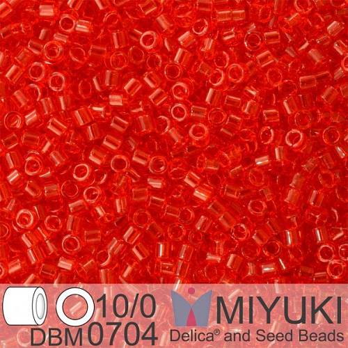 Korálky Miyuki Delica 10/0. Barva Tr Red Orange DBM0704. Balení 5g.