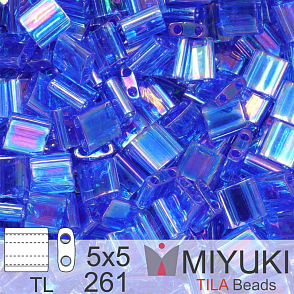 Korálky MIYUKI tvar TILA BEADS velikost 5x5mm. Barva TL 261 Transparent Sapphire AB . Balení 5g.