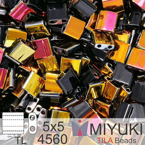 Korálky MIYUKI tvar TILA BEADS velikost 5x5mm. Barva TL-4560 Black/Marea. Balení 5g.