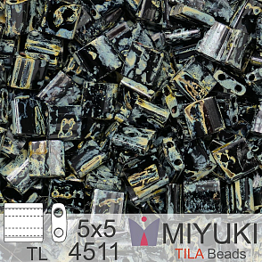 Korálky MIYUKI tvar TILA BEADS velikost 5x5mm. Barva TL-4511 Black Picasso. Balení 5g.