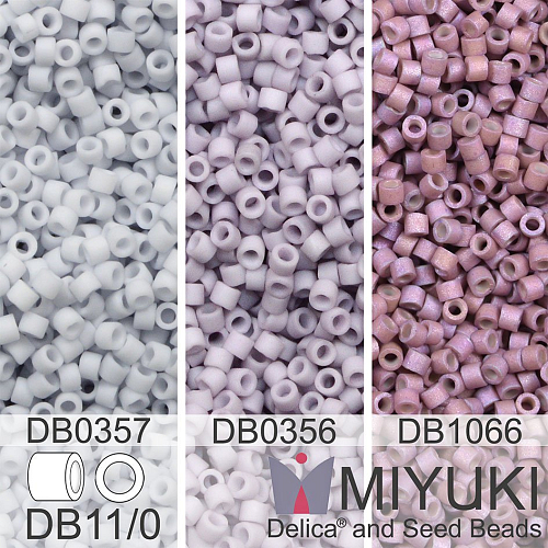 Korálky Miyuki Delica 11/0. Barevné variace č. 28 DB0356, DB0357,  DB1066. Balení 3x5g