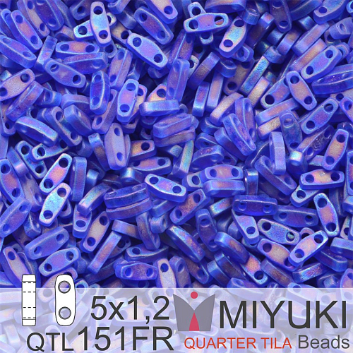 Korálky Miyuki QuarterTila. Barva Matte Transparent Cobalt AB QTL 151FR Balení 3g