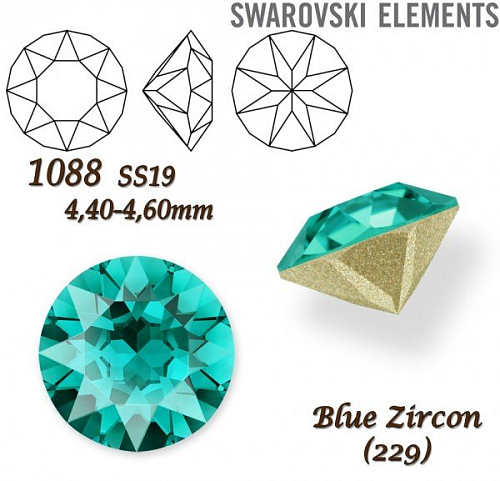 SWAROVSKI ELEMENTS 1088 XIRIUS Chaton SS19 (4,40-4,60mm) barva BLUE ZIRCON (229).