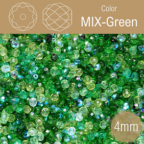 Korálky BROUŠENÉ 4mm. Barva MIX Green Balení 120Ks.