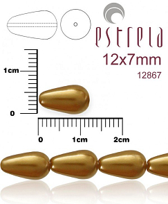 VOSKOVANÉ korále tvar kapka. Velikost 12x7mm. Barva 12867 (bronzová). Balení 10ks na návleku. 