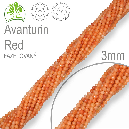 Korálky z minerálů Avanturin Red Fazetovaný  přírodní polodrahokam. Velikost pr.3mm. Balení 130Ks.