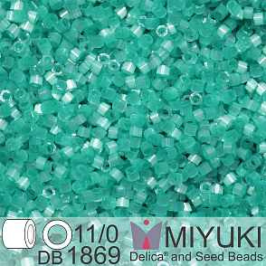 Korálky Miyuki Delica 11/0. Barva Silk Inside Dyed Aqua Green AB  DB1869. Balení 5g.