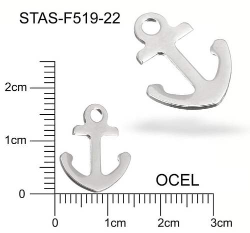 Přívěsek CHIRURGICKÁ OCEL ozn.-STAS-F519-22 tvar KOTVA velikost 17x13mm.