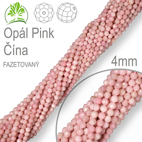 Korálky z minerálů Opál Pink Čína Fazetovaný polodrahokam. Velikost pr.4mm. Balení 95Ks. 