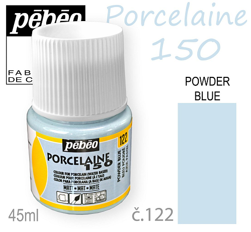 Barva na porcelán vypalovací  Pébeo Porcelaine 150. Odstín č.122 Powder Blue. Balení 45 ml.