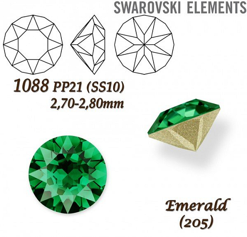 SWAROVSKI ELEMENTS 1088 XIRIUS Chaton PP21 (SS10)  2,70-2,80mm barva EMERALD (205).