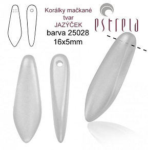 Korálky mačkané tvar JAZÝČEK. Velikost 16x5mm. Barva voskovaná ŠEDÁ 25028. Balení 20Ks.