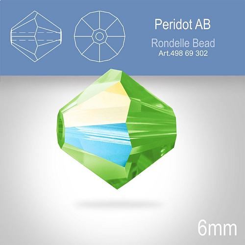 PRECIOSA Bicone MC BEAD (sluníčko) velikost 6mm. Barva PERIDOT Aurore Boreale. Balení 21ks .