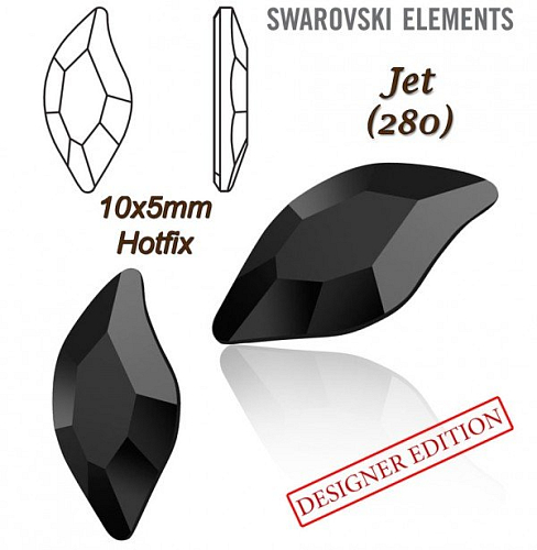 SWAROVSKI HOT-FIX 2797 tvar DIAMOND LEAF FB velikost 10x5mm barva JET 