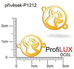 Přívěsek Ocel ozn-P1212 ANDĚL v kruhu velikost 15x20mm tl.1,2mm. Barva POZLACENO. Řada přívěsků ProfiLUX