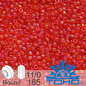 Korálky TOHO tvar ROUND (kulaté). Velikost 11/0. Barva č.165-Trans-Rainbow Lt Siam Ruby . Balení 8g.