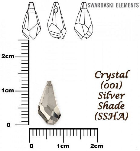 SWAROVSKI POLYGON DROP barva CRYSTAL SILVER SHADE velikost 13mm.