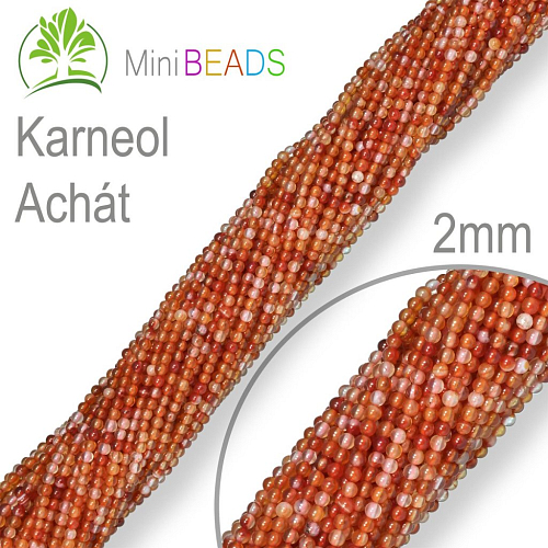 Korálky Mini BEADS Karneol Achát. Velikost pr.2mm. Balení 190Ks.