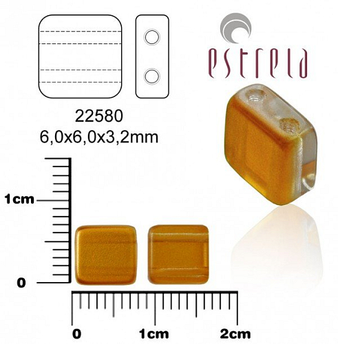 Mačkané korále ESTRELA tvar ČTVEREC 2otvory. Barva 22580 (topaz). Balení 20Ks.