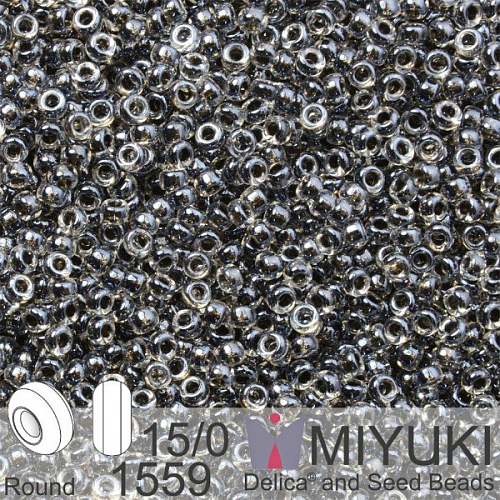 Korálky Miyuki Round 15/0. Barva 1559 Spkl Charcoal Lined Crystal . Balení 5g