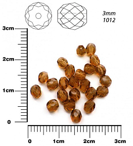 Korálky BROUŠENÉ 3mm. Barva 1012, Průhledná hnědá. Balení 150Ks.