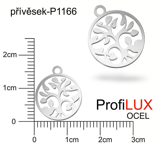 Přívěsek Chirurgická Ocel ozn-P1166 KRUH se stromem života velikost pr.14mm tl.1.0mm. Velikost otvoru pr. 1,5mm. Řada přívěsků ProfiLUX. 