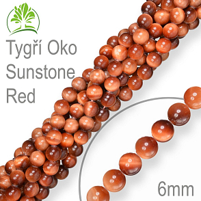 Korálky z minerálů Tygří Oko Sunstone Red přírodní polodrahokam. Velikost pr.6mm. Balení 12Ks.