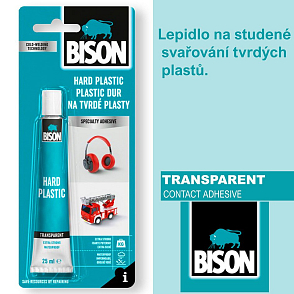 Lepidlo BISON Hard PLASTIC. Určené pro lepení tvrdých plastů. Balení 25ml.