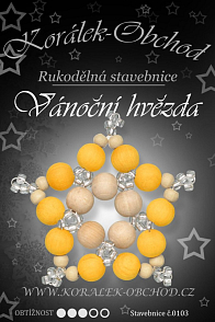 STAVEBNICE Vánoční HVĚZDY číslo 103. Stavebnice z dřevěných korálků v kombinaci žluté a přírodní barvy obsahuje materiál na 3Ks VÁNOČNÍCH HVĚZD.