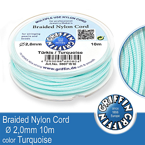 Braided NYLON (splétaná nit na náramky) GRIFFIN síla nitě 2mm cívka 10m. Barva Turquoie