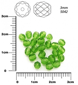 Korálky BROUŠENÉ 3mm. Barva 5042, Průhledná zelená . Balení 150Ks.