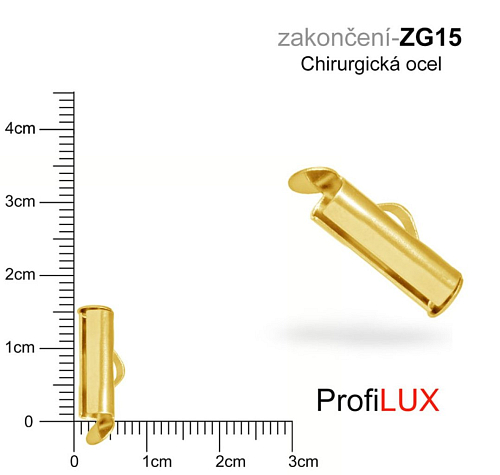 Zakončení na náramky chirurgická ocel. Ozn. ZG15. Velikost otvor 3,5mm délka 15mm. Barva POZLACENO.