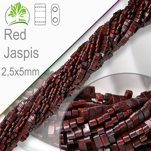 Minerální korálky tvarované Red Jaspis. Velikost 2,5x5mm obdelníkové korálky s dvěma otvory. Balení 10Ks