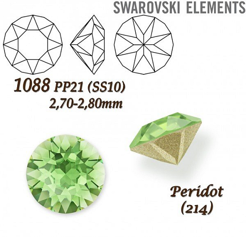 SWAROVSKI ELEMENTS 1088 XIRIUS Chaton PP21 (SS10) 2,70-2,80mm barva Peridot (214).